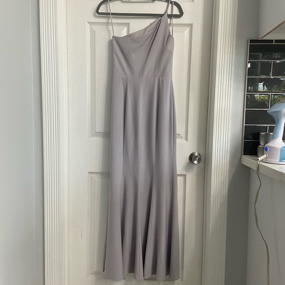 Amsale One Shoulder Brides Maid Dress Gown Size 4 Gray Prom Winter Formal - Picture 2 of 6